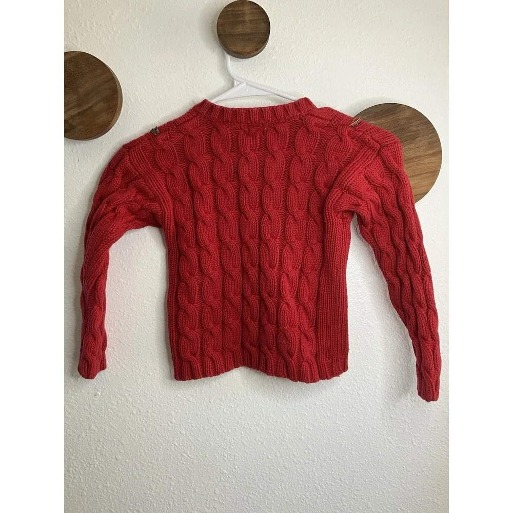 Vintage GAP Sweater Girls XS Red Cable‎ Knit Plaid Ribbon Cardigan 90s